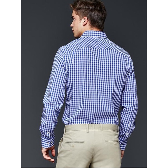 NWT GAP Men’s Wrinkle-Resistant Blue White Gingham Button-Down Shirt Size L - Picture 9 of 9